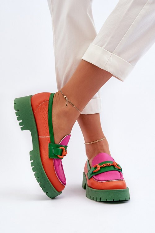 Жіночі шкіряні мокасини з декором CheBello 4444 Помаранчевий