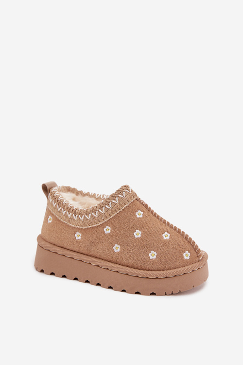 Дитячі зимові чоботи з квітами оббиті хутром бежеві Palina