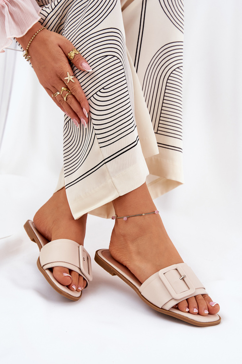 Плоскі Жіночі Еко Шкіряні Сандалі З Пряжкою Бежеві Bamma