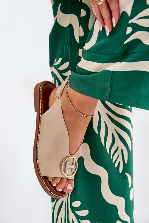 Плоскі елегантні сандалі з прикрасою бежеві Iseliria