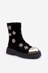Шкіряні стьобані черевики з прикрасами D&A MR870-14 Чорні