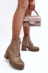 Шкіряні жіночі ботильйони на підборах темно-бежеві Lemar Leocera