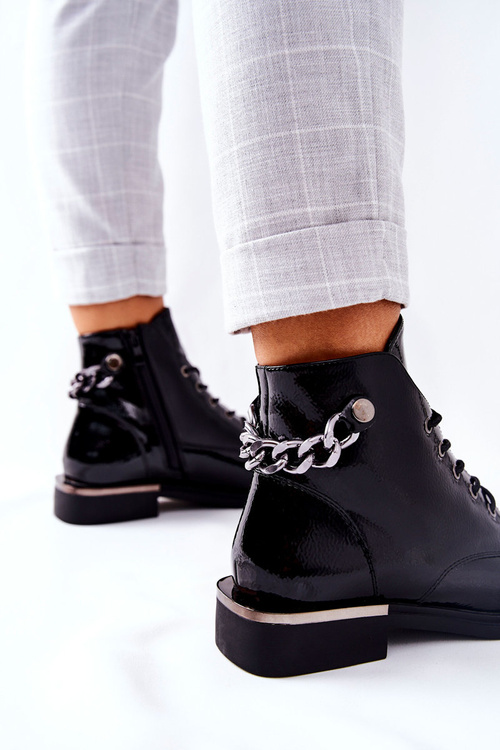 Чоботи утеплені лаковані на блискавці Sergio Leone Чорні BT405