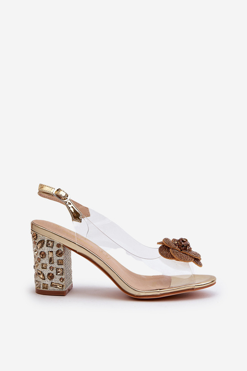 Прозорі босоніжки на каблуці з прикрасами S.Barski MR38-356 Золотий