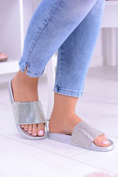 Жіночі шльопанці з цирконами LadyCristal Silver