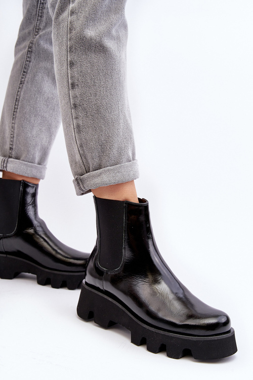 Жіночі шкіряні ботильйони на масивній підошві Laura Messi 2571 чорні