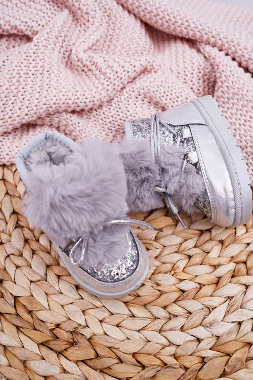 Дитячі чоботи Снігові чоботи з хутром сріблясті Мінні Маус