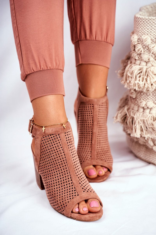 Жіночі чоботи з відкритим носком, замшеві весняно-рожевий рай