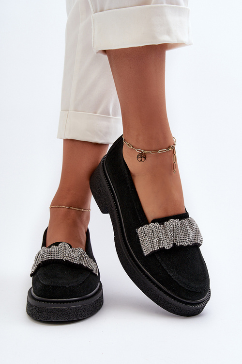 Жіночі замшеві мокасини з декоративним ремінцем Zazoo 3419 чорні