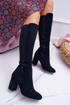 Жіночі чоботи на шпильці замшеві з лайкрою чорні машини