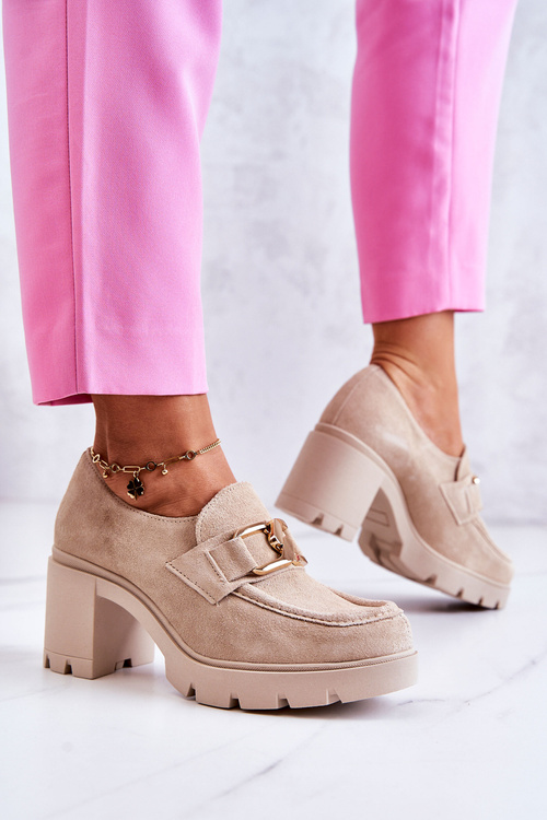 Елегантні туфлі на опорі з золотистим декором Світло-бежевий Harmell