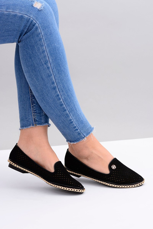 Лу Бу | Стильні чорні ажурні балетки Lords на шнурівці