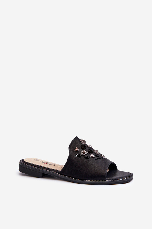 Блискучі жіночі босоніжки з декором S.Barski KV27-063 Чорні