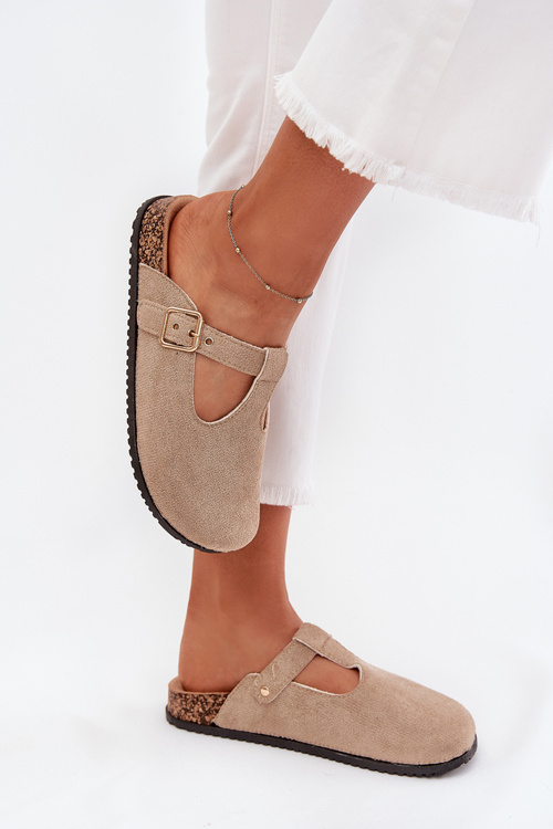 Жіночі Слайдери З Золотою Пряжкою Бежеві Lirina