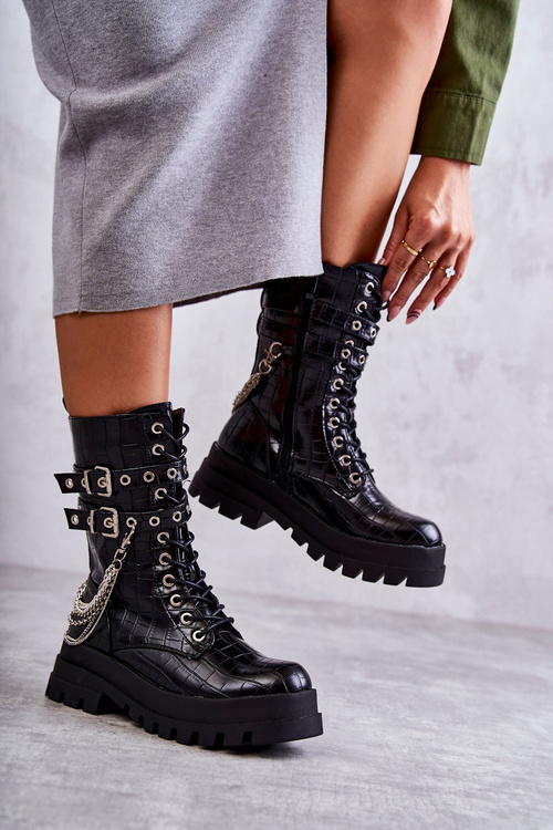 Високі робочі черевики з ланцюгом зі змійкою чорного кольору Montero