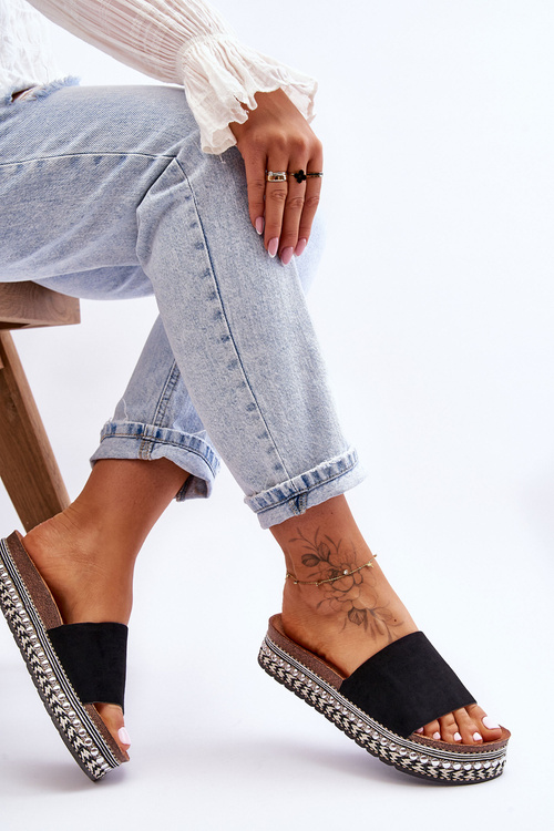 Жіночі гладкі замшеві тапочки чорного кольору Hayen