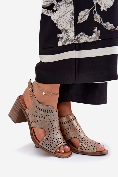 Жіночі Перфоровані Сандалі На Каблуку Золоті Tosine