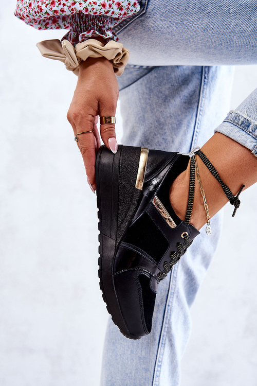 Шкіряні спортивні туфлі на танкетці Black Rayana