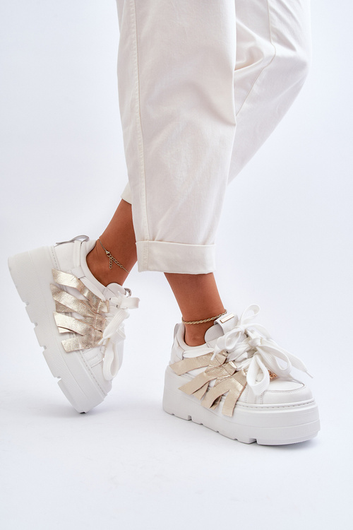 Біло-золоті масивні кросівки на платформі Zazoo 2F-7033