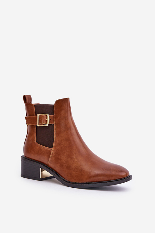 Жіночі ботильйони на невисокому каблуці з золотистою пряжкоюCamel Vomera