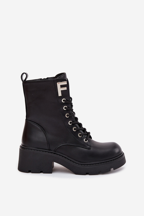 Жіночі ботінки Workery на блоковому каблуці утеплені з літерою F чорні Lurina