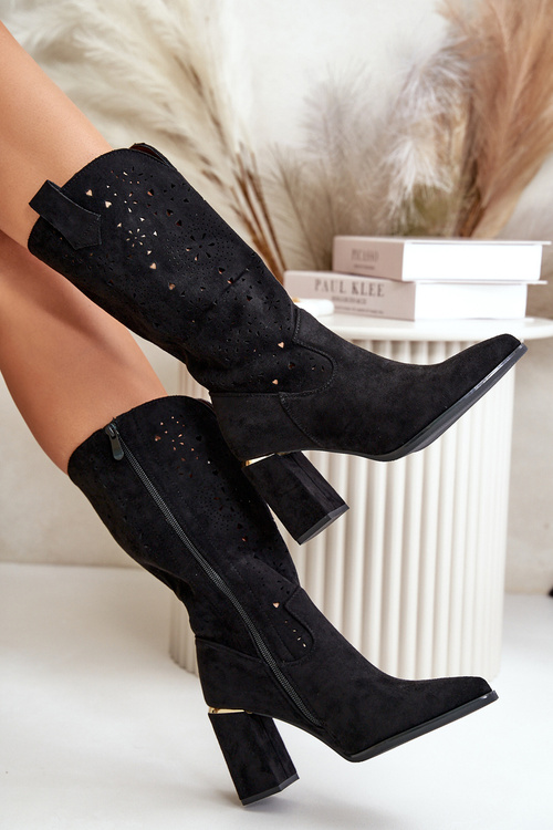 Чорні жіночі ботильйони з вирізом і гострими носками зі штучної замші Nevithra