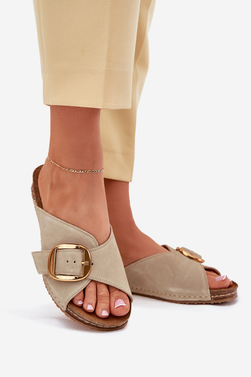 Шкіряні Сандалі З Золотою Пряжкою Maciejka 07000-22 Фісташка