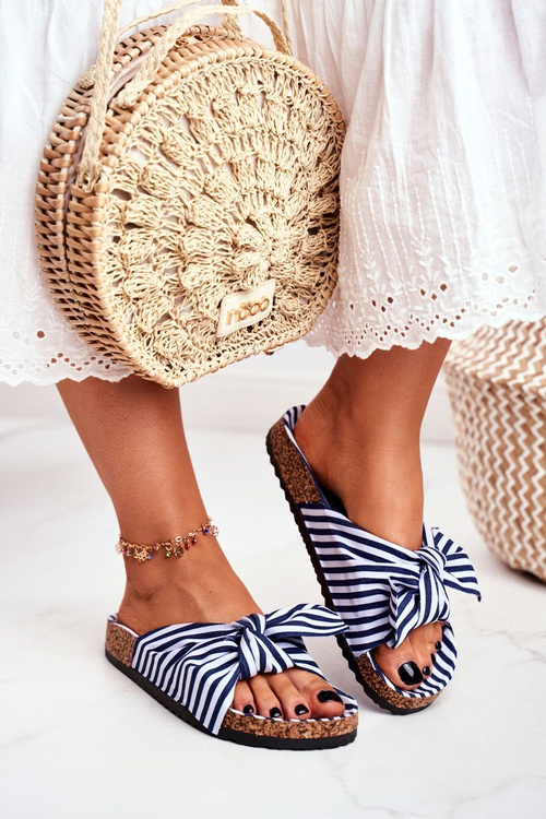 Жіночі шльопанці з бантами Pin-up темно-сині Verrone