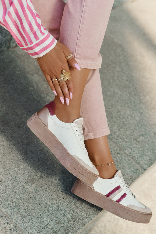 Шкіряні Жіночі Кросівки На Платформі Zazoo N1234 Бежево-Червоні