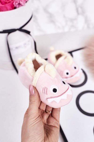 Дитячі утеплені велюрові домашні тапочки Pink Monster