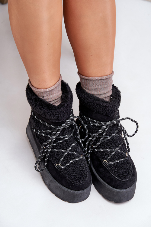 Снігові черевики на платформі зі шнурівкою чорного кольору Izathiel
