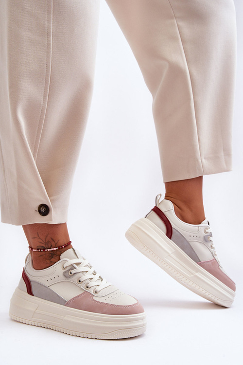 Жіноче спортивне взуття на масивній платформі біло-рожева Gemma