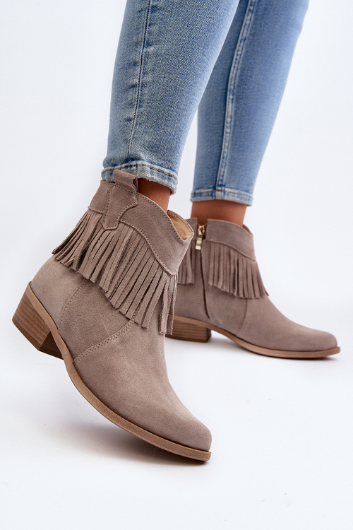 Zazoo 3430 Жіночі замшеві чоботи з бахромою капучино