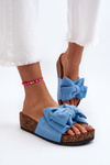Жіночі коркові босоніжки на платформі з бантом блакитного кольору Tarena