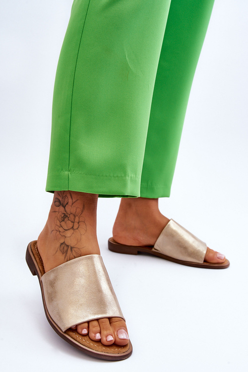 Жіночі шкіряні гладкі тапочки золото Cerise