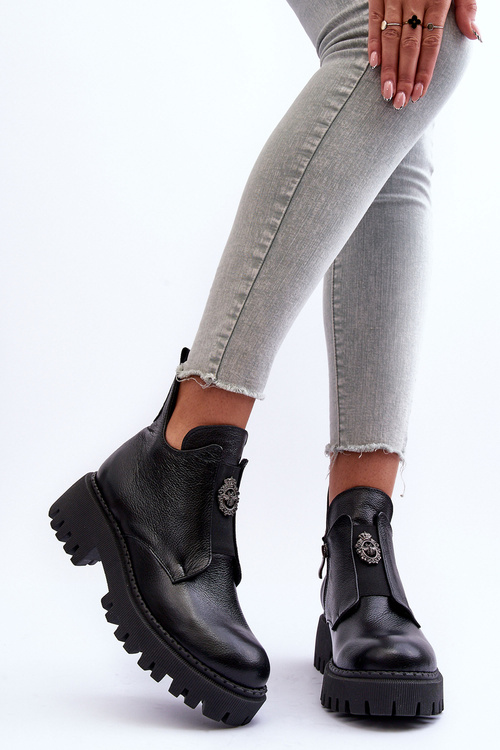 Жіночі шкіряні чоботи з орнаментом Black Lusanna