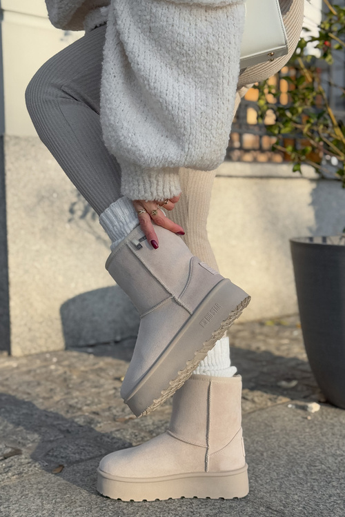 Високі жіночі снігові черевики на платформі Big Star OO274897 світло-бежевого кольору