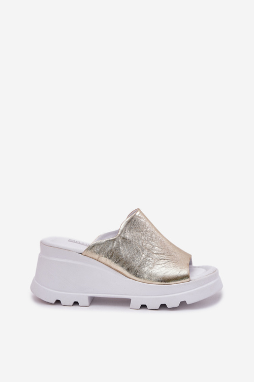 Шкіряні Сандалі На Танкетці Artiker 56C0435 Золоті