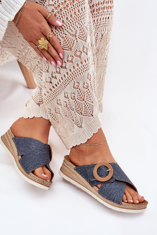 Жіночі Сандалі На Каблуку З Декоративною Пряжкою Inblu RV000012 Сині