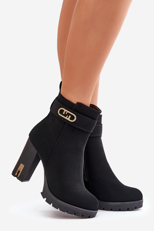Утеплені жіночі ботильйони на підборах і блискавці чорні Narielis