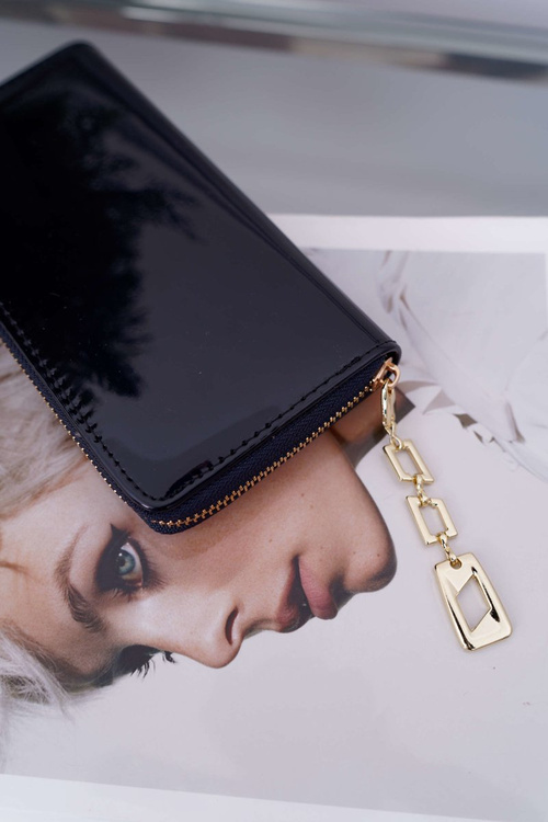 Жіночий гаманець великий, темно-синій, золотий, декоративна блискавка