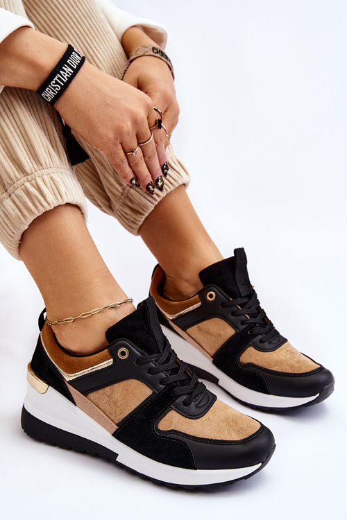 Класичні кросівки на танкетці бежевий і чорний коллайд