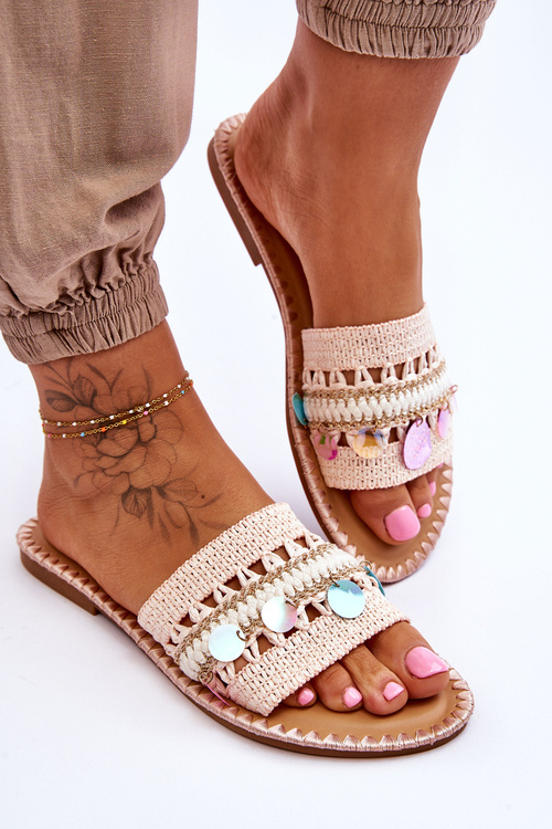 Жіночі плетені тапочки з прикрасами рожеві Millano