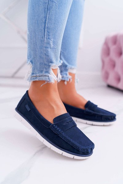 Жіночі замшеві шкіряні мокасини Navy Blue Lauren
