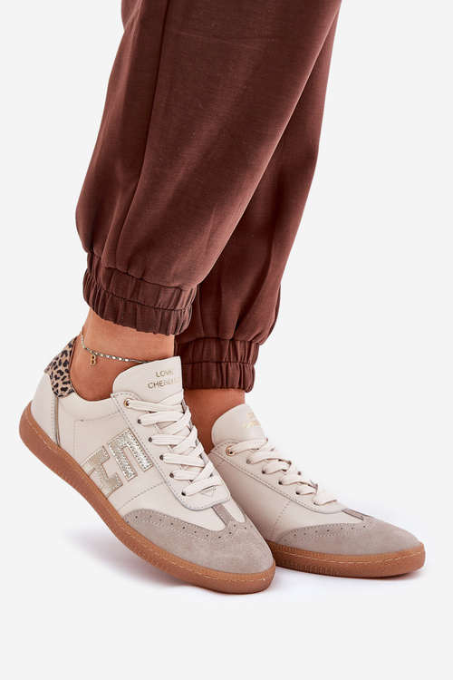 Шкіряне Спортивне Взуття Кросівки Жіночі Пантера CheBello 4640 Бежеві