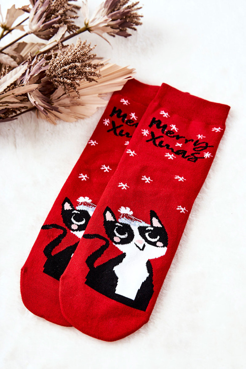 Різдвяні шкарпетки Cat Red