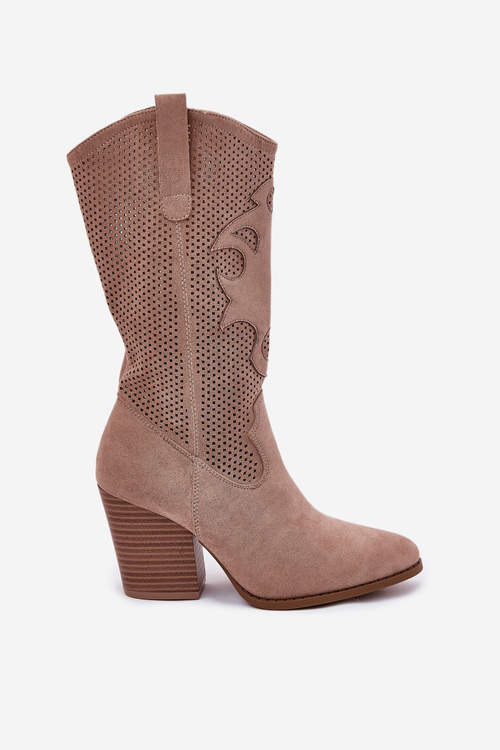 Перфоровані Ковбойські Чоботи На Каблуку Бежеві S.Barski HY51-606