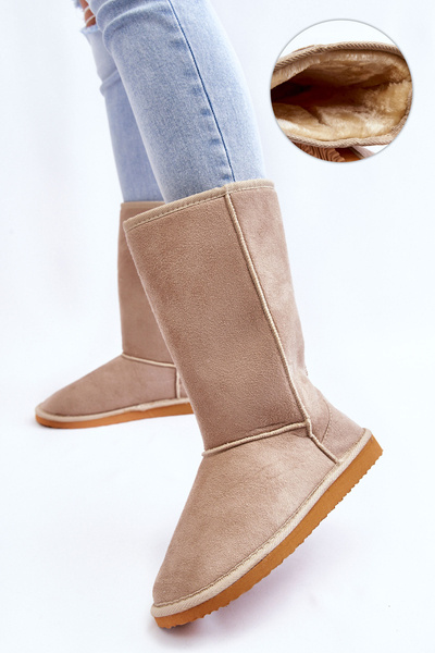 Жіночі замшеві високі зимові черевики утеплені бежеві Reyma