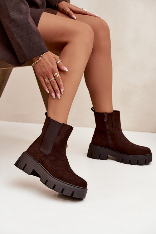 Жіночі ботильйони з підкладкою з блискавкою з еко замші шоколадні Fivienne