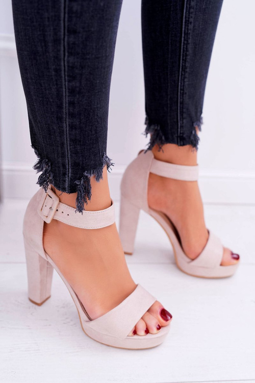 Жіночі босоніжки на шпильці замшеві бежеві ShakeUp